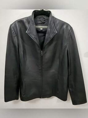 Kenneth Cole Reaction Black Leather Zip-Front Jacket